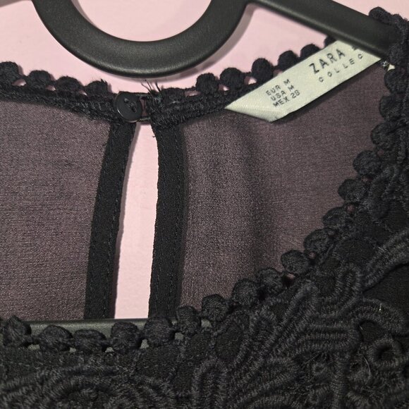 Zara Black Floral Embroidery Lace Sheer Blouse, size M - Picture 3 of 12